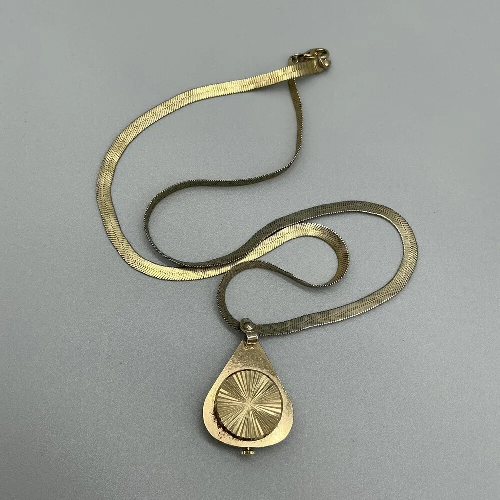 Vintage Caravelle Pendant Necklace Watch Womens 27mm Gold Tone Manual Wind Swiss